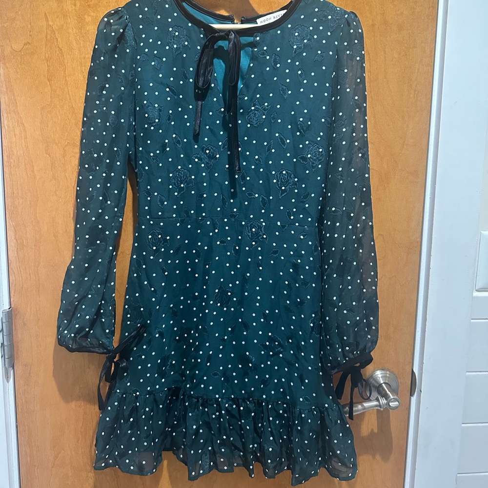 Textured floral pattern long sleeve mini dress